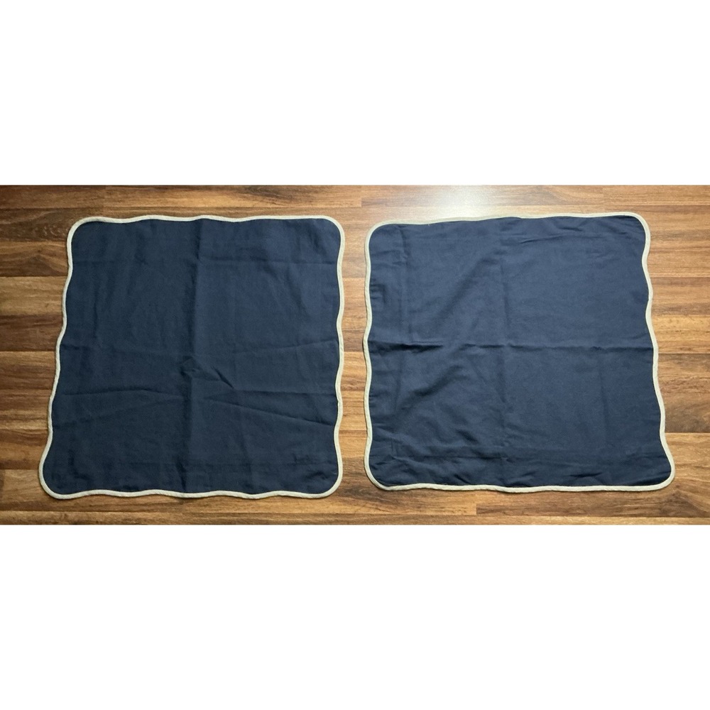Set Of 2 Crate &Barrel Amalfi Cotton Linen Scallop Edge Throw Pillow Covers 23"
